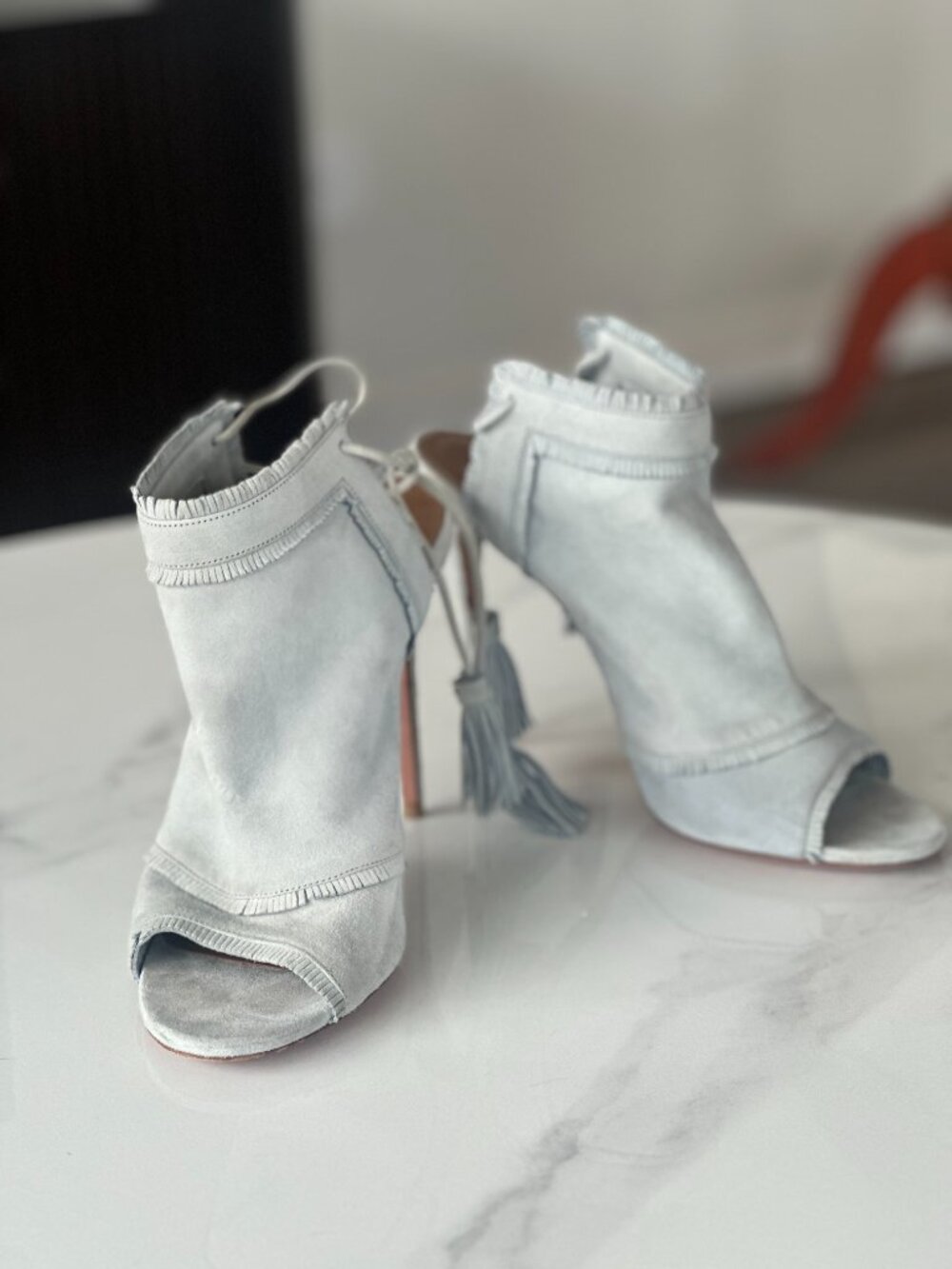 Aquazzura suede stiletto bootie / sandal - pale blue - size EU 40/US 10